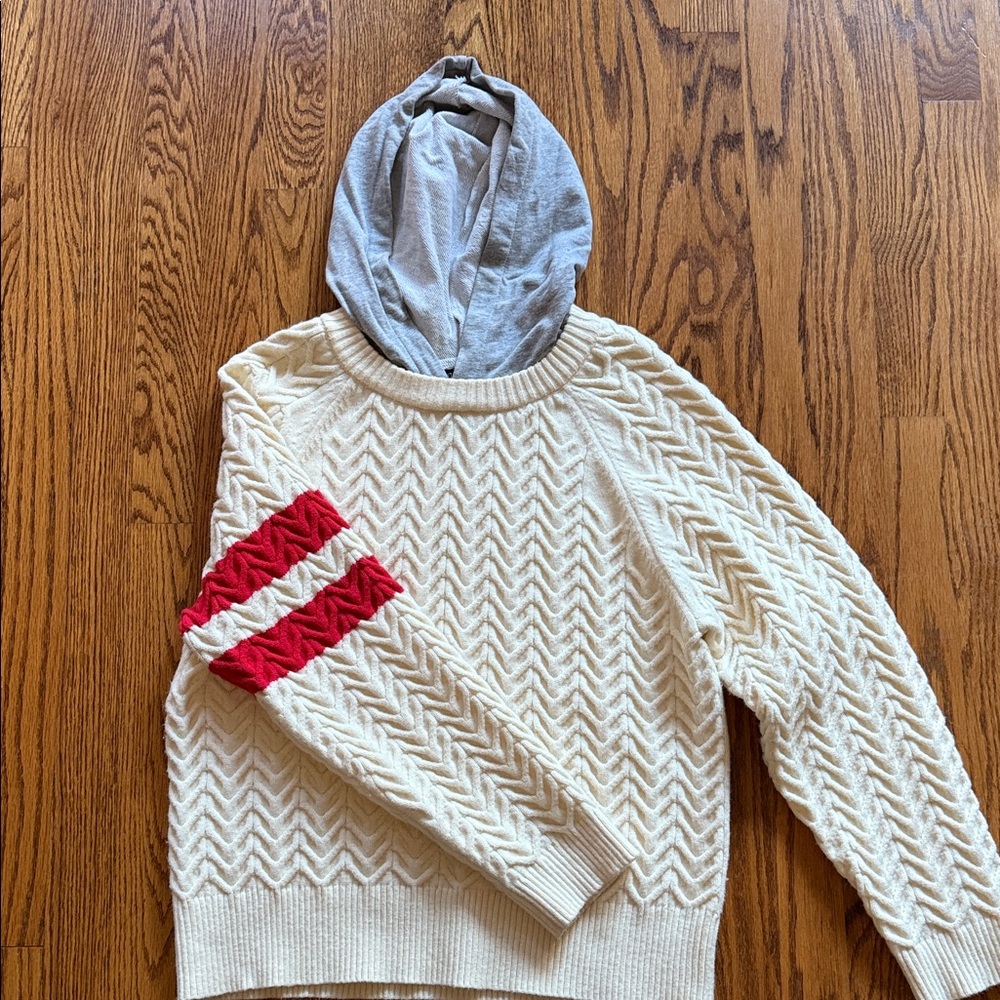 Anthropologie Cozy Cream Sweater with Red Accents
